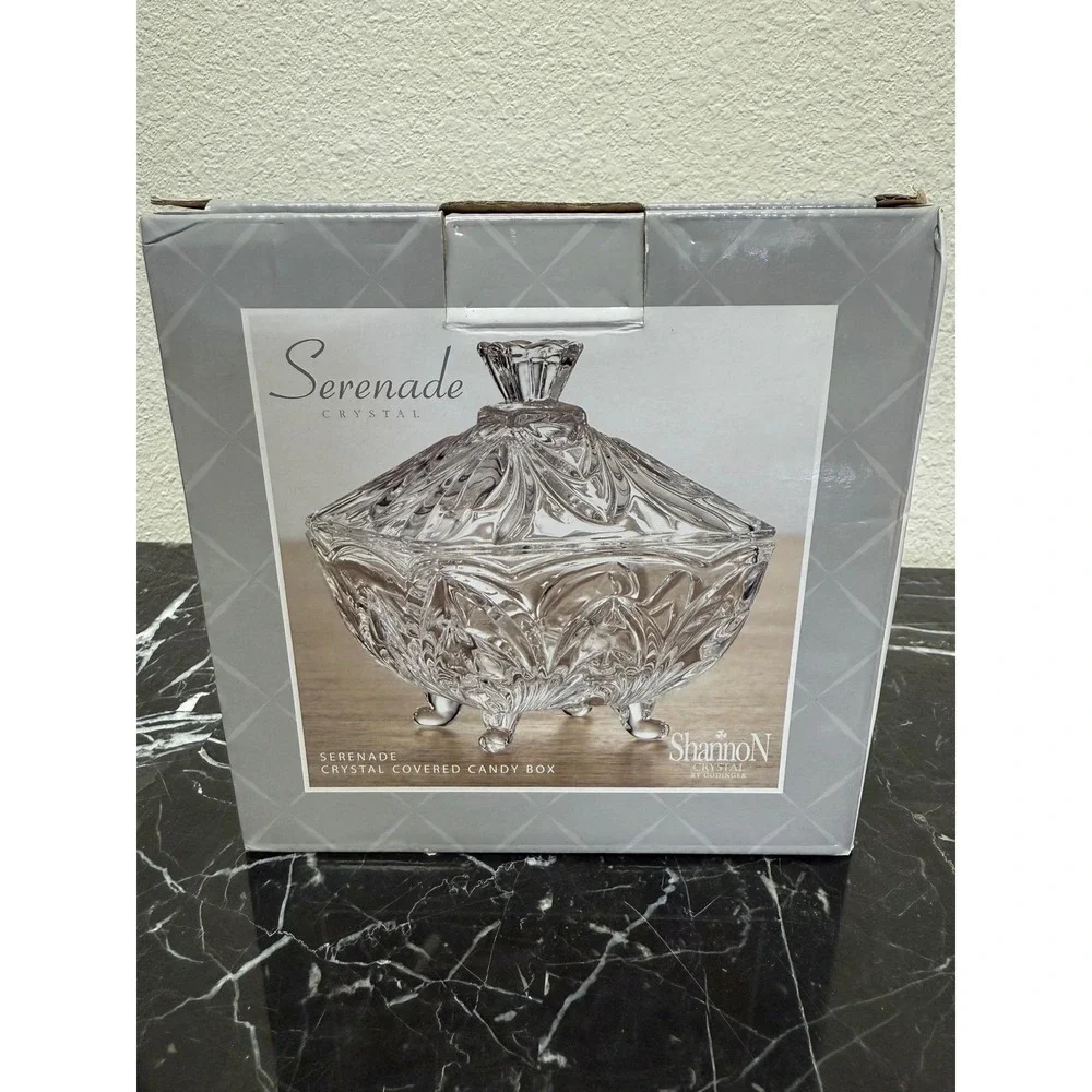 Shannon‎ Crystal by Godinger Serenade Covered Candy Box Footed Glass Dish 43784